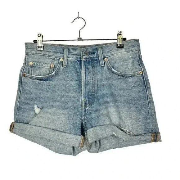 Levi's 501 Light Wash Rolled Cuff Button Fly Denim Shorts 26 - Picture 1 of 4